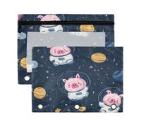 Kcldeci Pencil Pouch for 3 Ring Binder, Astronaut Pig Planet