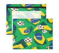 Kcldeci Pencil Pouch for 3 Ring Binder,Brazilian Flags Soccer Balls Green A4 Size Zipper Pencil Pouches for Girls Boys, Clear Window Pencil Case for Binder