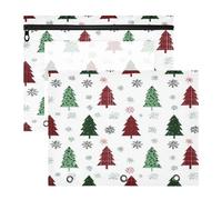 Kcldeci Pencil Pouch for 3 Ring Binder,Buffalo Plaid Christmas Trees with Snowflakes A4 Size Zipper Pencil Pouches for Girls Boys, Clear Window Pencil Case for Binder