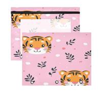 Kcldeci Pencil Pouch for 3 Ring Binder,Cartoon Tiger A4 Size Zipper Pencil Pouches for Girls Boys, Clear Window Pen Case for Binder 2Pack
