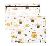 Kcldeci Pencil Pouch for 3 Ring Binder,Cute Bees Honey Flowers A4 Size Zipper Pencil Pouches for Girls Boys, Clear Window Pencil Case for Binder