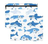 Kcldeci Pencil Pouch for 3 Ring Binder,Cute Cartoon Shark A4 Size Zipper Pencil Pouches for Girls Boys, Clear Window Pen Case for Binder 2Pack
