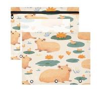 Kcldeci Pencil Pouch for 3 Ring Binder,Cute Duck Capybaras A4 Size Zipper Pencil Pouches for Girls Boys, Clear Window Pen Case for Binder 2Pack