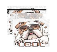 Kcldeci Pencil Pouch for 3 Ring Binder, Cute English Bulldog Portrait Dog Sunglasses Star 2 Pack Binder Pencil Pouch with Clear Window Pencil Bags with Zipper Pencil Case for Binder
