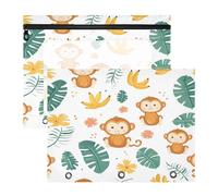 Kcldeci Pencil Pouch for 3 Ring Binder,Cute Monkey A4 Size Zipper Pencil Pouches for Girls Boys, Clear Window Pencil Case for Binder