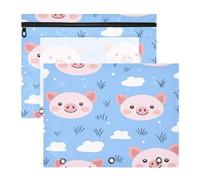 Kcldeci Pencil Pouch for 3 Ring Binder,Cute Pink Pig Face A4 Size Zipper Pencil Pouches for Girls Boys, Clear Window Pencil Case for Binder