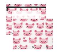 Kcldeci Pencil Pouch for 3 Ring Binder,Cute Pink Pig Face A4 Size Zipper Pencil Pouches for Girls Boys, Clear Window Pen Case for Binder 2Pack