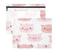 Kcldeci Pencil Pouch for 3 Ring Binder,Cute Pink Pig Face Pattern A4 Size Zipper Pencil Pouches for Girls Boys, Clear Window Pencil Case for Binder