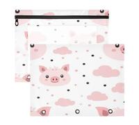 Kcldeci Pencil Pouch for 3 Ring Binder,Cute Pink Pig Pattern A4 Size Zipper Pencil Pouches for Girls Boys, Clear Window Pencil Case for Binder