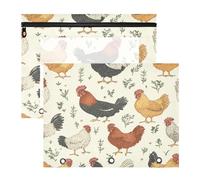 Kcldeci Pencil Pouch for 3 Ring Binder,Farm Animals Hen Roosters A4 Size Zipper Pencil Pouches for Girls Boys, Clear Window Pen Case for Binder 2Pack
