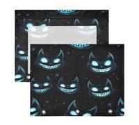 Kcldeci Pencil Pouch for 3 Ring Binder,Glowing Blue Cheshire Cat A4 Size Zipper Pencil Pouches for Girls Boys, Clear Window Pencil Case for Binder