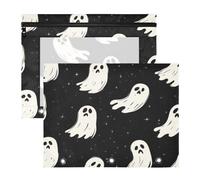 Kcldeci Pencil Pouch for 3 Ring Binder,Halloween Floating Ghosts A4 Size Zipper Pencil Pouches for Girls Boys, Clear Window Pen Case for Binder 2Pack