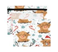 Kcldeci Pencil Pouch for 3 Ring Binder, Highland Cow Snowflake