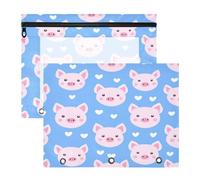 Kcldeci Pencil Pouch for 3 Ring Binder,Kawaii Pink Pig Face A4 Size Zipper Pencil Pouches for Girls Boys, Clear Window Pencil Case for Binder