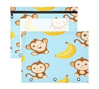 Kcldeci Pencil Pouch for 3 Ring Binder,Monkey Cartoon Style A4 Size Zipper Pencil Pouches for Girls Boys, Clear Window Pencil Case for Binder