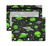 Kcldeci Pencil Pouch for 3 Ring Binder,Pencil Pouches with Zipper Pencil Bag, Alien and UFO Planet Clear Pencil Case Office Stationery School Organizer