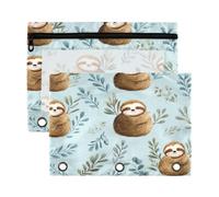 Kcldeci Pencil Pouch for 3 Ring Binder,Pencil Pouches with Zipper Pencil Bag, Cute Sloth on Light Blue Clear Pencil Case Office Stationery School Organizer