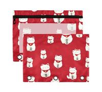 Kcldeci Pencil Pouch for 3 Ring Binder,Pencil Pouches with Zipper Pencil Bag,Lucky Cat Red Clear Pencil Case Office Stationery School Organizer