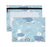 Kcldeci Pencil Pouch for 3 Ring Binder,Pencil Pouches with Zipper Pencil Bag, Polar Bear and Snowflake Clear Pencil Case Office Stationery School Organizer