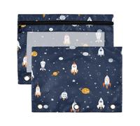Kcldeci Pencil Pouch for 3 Ring Binder,Pencil Pouches with Zipper Pencil Bag, Space Rocket Planet Clear Pencil Case Office Stationery School Organizer