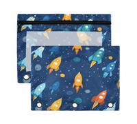 Kcldeci Pencil Pouch for 3 Ring Binder,Pencil Pouches with Zipper Pencil Bag, Space Rocket Planet1 Clear Pencil Case Office Stationery School Organizer