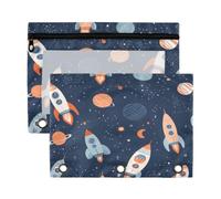 Kcldeci Pencil Pouch for 3 Ring Binder,Pencil Pouches with Zipper Pencil Bag, Space Rocket Planet2 Clear Pencil Case Office Stationery School Organizer