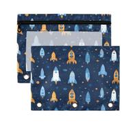 Kcldeci Pencil Pouch for 3 Ring Binder,Pencil Pouches with Zipper Pencil Bag, Space Rocket Planet3 Clear Pencil Case Office Stationery School Organizer