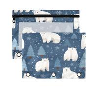 Kcldeci Pencil Pouch for 3 Ring Binder, Polar Bear and Snowflake