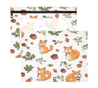 Kcldeci Pencil Pouch for 3 Ring Binder,Squirrel Autumn Nut A4 Size Zipper Pencil Pouches for Girls Boys, Clear Window Pen Case for Binder 2Pack