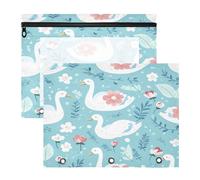 Kcldeci Pencil Pouch for 3 Ring Binder,Swan Flower Leaves A4 Size Zipper Pencil Pouches for Girls Boys, Clear Window Pen Case for Binder 2Pack