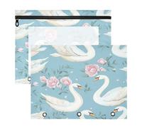 Kcldeci Pencil Pouch for 3 Ring Binder,Swan Flowers A4 Size Zipper Pencil Pouches for Girls Boys, Clear Window Pen Case for Binder 2Pack