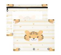 Kcldeci Pencil Pouch for 3 Ring Binder,Tiger Face Pattern A4 Size Zipper Pencil Pouches for Girls Boys, Clear Window Pen Case for Binder 2Pack