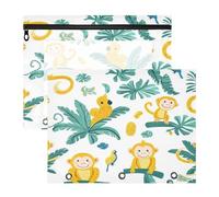 Kcldeci Pencil Pouch for 3 Ring Binder,Yellow Monkey Parrots A4 Size Zipper Pencil Pouches for Girls Boys, Clear Window Pencil Case for Binder