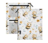 Kcldeci Pencil Pouch for Binder Cute Watercolor Bee Pencil Case 3 Ring Binder