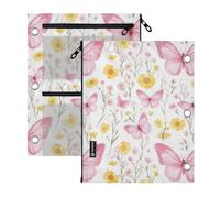 Kcldeci Pencil Pouch for Binder Pink Watercolor Butterflies Pencil Case 3 Ring Binder