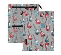 Kcldeci Pencil Pouch for Binder Red and Blue Rockstar Guitar Pencil Case 3 Ring Binder