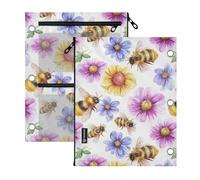Kcldeci Pencil Pouch for Binder Watercolor Bees Pencil Case 3 Ring Binder