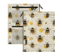 Kcldeci Pencil Pouch for Binder Watercolor Bees Pencil Case 3 Ring Binder