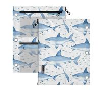 Kcldeci Pencil Pouch for Binder Watercolor Shark Pencil Case 3 Ring Binder