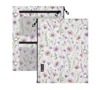 Kcldeci Pencil Pouch for Binder Watercolor Wildflowers Pencil Case 3 Ring Binder