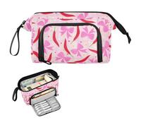 Kcldeci Pink Bow Chili Pepper Pencil Case for Boys Girls, Adult Big Pencil Bag with Zipper, Teens Large Storage Pencil Box for School Office