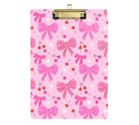 Kcldeci Pink Bows Red Cherries Heart Acrylic Clipboards Standard Letter A4 Size Clipboards for Classroom, Teacher Women Clip Board Office School Supplies Silver 12x9in