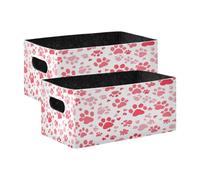 Kcldeci Pink Dog Paw Heart Prints 2 Pack Storage Baskets for Organizing,Sturdy Foldable Storage Bins Organizer for Shelves Closet Nursery