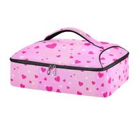 Kcldeci Pink Hearts Insulated Thermal Food Carrier Insulated Casserole Carrier for Hot or Cold Food, Insulated Tote Bag for Potluck Cookouts Parties Picnic,Lasagna Lugger
