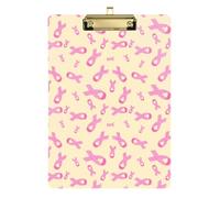Kcldeci Pink Ribbon Yellow Acrylic Clipboards Standard Letter A4 Size Clipboards for Classroom, Teacher Women Clip Board Office School Supplies Silver 12x9in