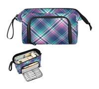 Kcldeci Plaid Pattern Tartan in Blue Pink Green Pencil Case for Boys Girls, Adult Big Pencil Bag with Zipper, Teens Large Storage Pencil Box for School Office