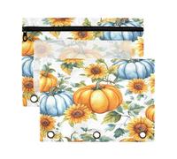 Kcldeci Pumpkins Sunflowers Fall Leave Pencil Pouch for 3 Ring Binder,Pencil Pouches with Zipper Storage Bag, Clear Pen Case Office Stationery School Organizer