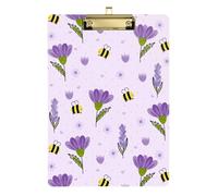 Kcldeci Purple Flowers and Bee Cartoon Style Acrylic Clipboards Standard Letter A4 Size Clipboards for Classroom, Teacher Women Clip Board Office School Supplies Silver 12x9in