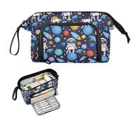 Kcldeci Raccoon Astronauts Rockets Pencil Case for Boys Girls, Adult Big Pencil Bag with Zipper, Teens Large Storage Pencil Box for School Office