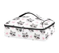 Kcldeci Raccoon Faces Hearts Insulated Thermal Food Carrier Insulated Casserole Carrier for Hot or Cold Food, Insulated Tote Bag for Potluck Cookouts Parties Picnic,Lasagna Lugger